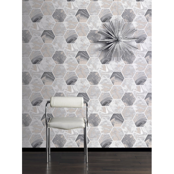 Everly Quinn Marbled Hex Charcoal And Rose Gold Wallpaper Wayfair Canada